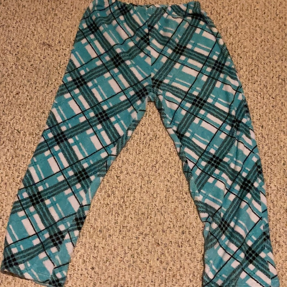 Fluffy light blue plaid pajama pants